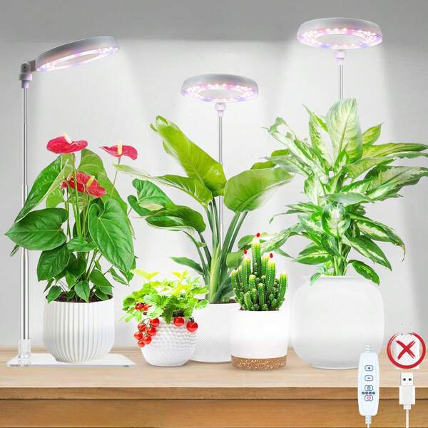 Grow Light For Indoor Plants, Full Spectrum Plant Light For Indoor Growing, Desk LED Grow Lamp With Auto On/Off Timer For 4H/8H/12/18H, 5 Dimmable Levels, 180°Rotation, Height Adjustable, Two Ways To Use 1 Pack