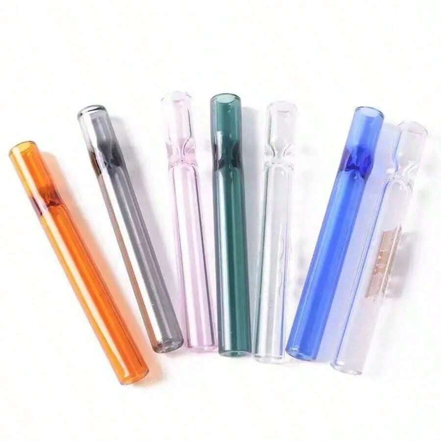 1pc Solid Color Glass Pipe, Made Of High Borosilicate Glass, Contracted Molding, High Transparency, Straight Glass Mouthpiece, Comes With 1 OG Style Straight Glass Mouthpiece And 1 Clear Glass Mouthpiece, Suitable For Daily Use.