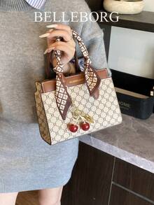 BELLEBORG 印花女士手提包和单肩包，简约实用，多功能 - 卡其色 - 查看 7