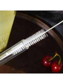 5pcs/Set Transparent High Boron Glass Straws With 1pc Cleaning Brush, Reusable And Convenient To Carry