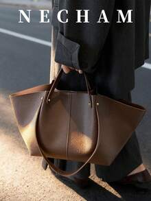 1pc New Korean Style Crinkled Shoulder Bag, Large Capacity Handbag, Lightweight Luxurious Vintage Elegant Tote Bag, Multipurpose Underarm Bag, High-End Fashion Shoulder Bag, Shopping Bag, Work Bag, Niche French Design - Coffee - View 1