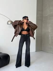 SQUALO Women's Blue Washed, Ripped, And Distressed Effect Jeans Street Style