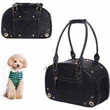 PetsHome Dog Carrier Purse Pet Carrier Cat Carrier Foldable Waterproof Premium PU Leather Pet Travel Portable Bag Carrier For Cat And Small Dog Home And Outdoor Medium Black