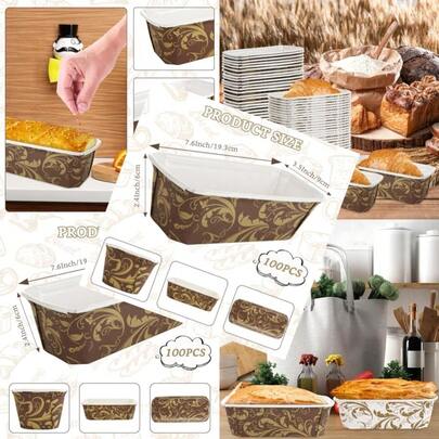 Paper Loaf Pan 100 PACK Disposable Loaf Pans Bakeable Grease Resistant Baking Cake Mold Microwave  Freezer  Oven  Kraft Pan Ply For Baking Bread Meatloaf Cake Sweets