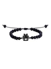 Pulsera de proyección de foto personalizada, pulsera de cuentas de piedra natural, pulsera con huella de gato/perro, minimalista, casual, linda, personalizada, única, regalo ideal para novia, madre, familia, amiga, hija, aniversario, San Valentín, Día de la Madre, cumpleaños, graduación, uso diario, boda, baile de graduación, joyería personalizada, regalo de Navidad - Negro - Ver 8