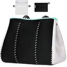 Large Multipurpose Neoprene Beach Tote Bag With Inner Pocket Women/Pool - C2-黑白 - 查看 1