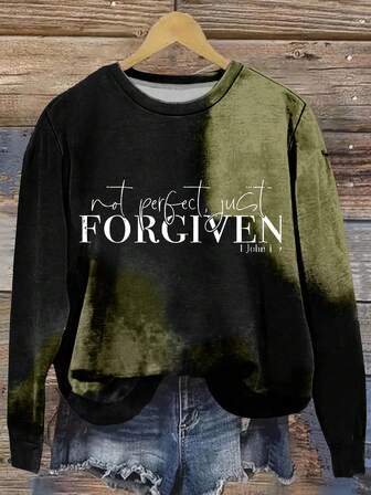 Sudadera con cuello redondo de talla grande con estampado degradado de texto en inglés