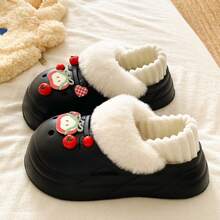 Pantuflas interiores cálidas con diseño de tomate de dibujos animados para mujeres, pantuflas de casa de punta cerrada de EVA para el hogar, dormitorio, otoño/invierno