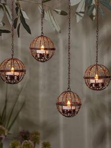1/2pcs Solar Powered Beaded Copper Wire Ball Hanging Lamp, With Solar Tea Light Candle, Tabletop Decor Lamp, Suitable For Patio, Garden, Backyard, Gazebo, Trees, Fence