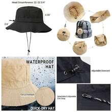 Waterproof Quick Dry Bucket Hats Woman Men Packable Foldable Rain Hat Lightweight Hiking Hat - Khaki + Small--medium (size: 22 -22 3/4") - View 1