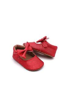 0-1岁婴幼儿蝴蝶结亮片PU鞋 - 紅色 - 查看 9