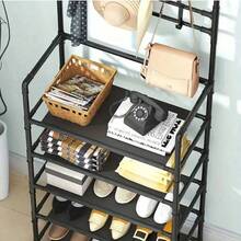 4/5 Tier Iron Clothing & Shoe Rack With 8 Hooks, Easy Assembly, Black/White