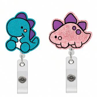 Carrete de identificación con clip de caimán con diseño de dinosaurio lindo, portaidentificaciones retráctil de acrílico para trabajadores de oficina, médicos, enfermeras, estudiantes de medicina y maestros (Dinosaurio lindo)