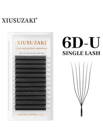 XIUSUZAKI 12排U型6DW假睫毛哑光黑色U型6DW睫毛嫁接预制扇形浓密假睫毛水貂睫毛
