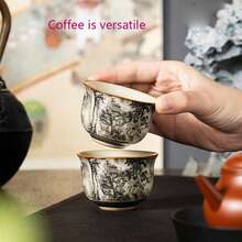 1 件汝窑墨山水裂纹釉茶杯，陶瓷茶具功夫茶杯，容量 65 毫升