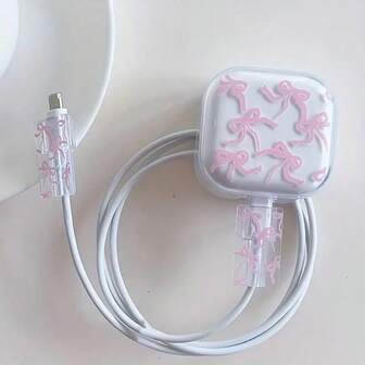 Bow Design Charger Protector Case, Suitable For 20W UK Plug Charging Cable, Transparent Protection Cover To Prevent Bending