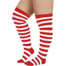 Zando Plus Size Thigh High Socks For Thick Thighs Women Striped Thigh High Stockings Over The Knee Socks Leg Warmers{"Size_name":"OneSizePlus","Color_name":"RedWhite"} - 紅白 - 查看 3