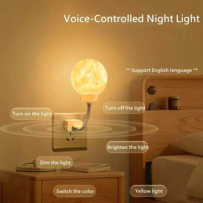 Voice Control Creative LED Soft Light Eye-Caring Nursing Sleep Outlet Home Bedroom USB Room Moon Bedside Lamp, Smart Moon Lamp, Suitable For Bedroom And Study