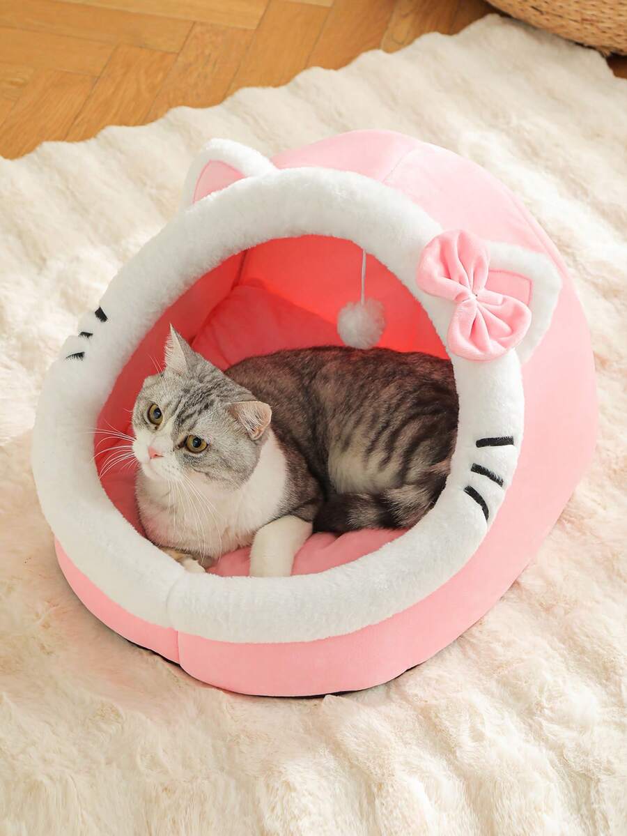 1 Giường mèo dễ thương cho nhà mèo trong nhà, nhà thú cưng có thể giặt được, giường hang ấm áp cho thú cưng, thích hợp sử dụng cho thỏ, chó con và mèo