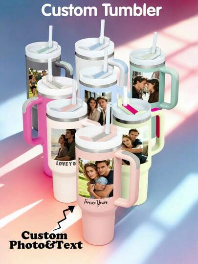 1 Mug isotherme personnalisé, Mug isotherme personnalisé de 40 oz avec anse et paille, peut être imprimé avec un nom et une photo, Mug isotherme en acier inoxydable personnalisé avec paille et anse, Mug isotherme personnalisé, Tasse personnalisée, Cadeau de couple, Bouteille d'eau, Mug à café, Mug à café glacé, Cadeau unique pour la Saint-Valentin, la Fête des mères, la Fête des pères, Meilleur cadeau pour les anniversaires et les occasions spéciales, Cadeau pour petit ami/petite amie.