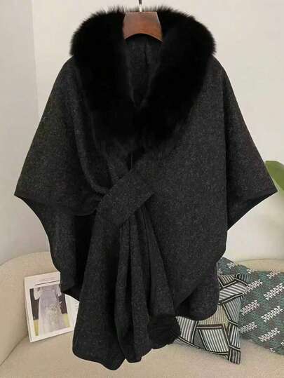 1pc Unisex Faux Cashmere & Faux Fur Shawl, Fashionable & Stylish For Daily Wear, Parties, Travels, Christmas Gift