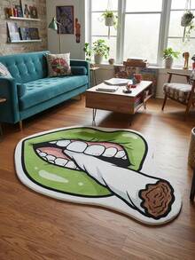 1 pièce Tapis de salon asymétrique avec motif bouche et cigarette, décoration de chambre, tapis décontracté pour la maison, tapis décoratif, tapis de chambre, petit tapis, tapis, décoration de maison, tapis de salon, petit tapis de salon, tapis de chambre, décoration de maison de salon, tapis d'extérieur, tapis en polaire, tapis moelleux, tapis d'automne/hiver, épais/moelleux, tapis lavable