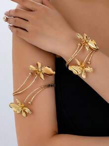 Set de 2 piezas de brazalete y pulsera vintage elegante con diseño floral para mujeres, adecuado para regalos, fiestas, banquetes y uso diario