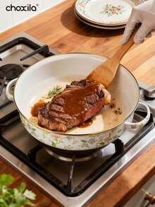 choxila 1pc Multi-Functional 11-Inch Extra-Thick Enamel Pan, Frying Pan With Double Handles And Lid, Baking Pan, Serving Tray, Suitable For Kitchen Use, Guest Serving, Afternoon Tea And Camping