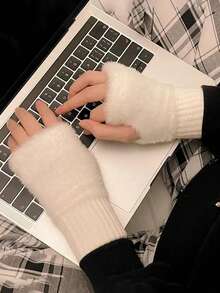 Guantes de medio dedo cálidos, guantes de punto suaves y minimalistas a prueba de frío, cómodos, guantes de medio dedo para oficina, otoño/invierno