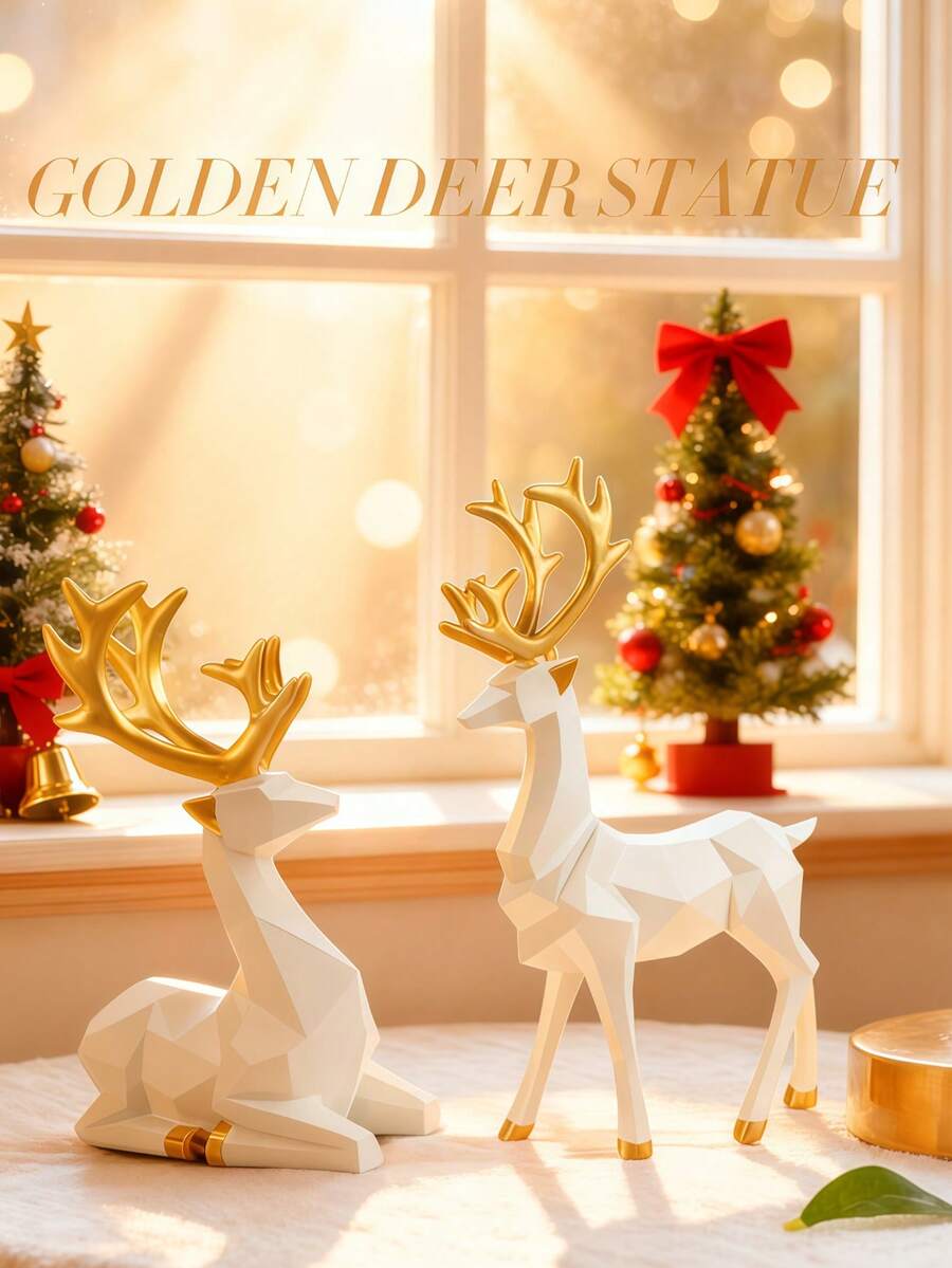 2Pcs Christmas Reindeer Figurines,Resin Sitting Standing Deer Statues Creative Craft Reindeer Figurines Ornaments Living Room Lucky Wealth (Resin, White)Suitable For Holiday Home Decoration, Holiday Table Centerpiece, Christmas Mantel, Windowsill And Fireplace Decorations, Ideal Christmas Decorations For Indoor Parties, Family Gathering Supplies And Unique New Year Gifts For Friends