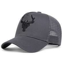 1pc Men's Antler Embroidery Printed Baseball Mesh Cap, Outdoor Adjustable Sunscreen Leisure Hat Suitable For Spring Summer Travel Beach Party Street - Grey - View 7