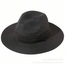 Womens Mens Wide Brim Straw Panama Hat Fedora Summer Beach Sun Hats UPF Straw Hat For Women - màu đen - Xem 6