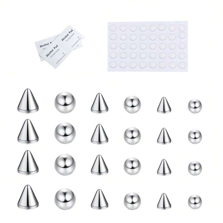 JOERICA Fake Nose Eyebrow Ring Fake Lip Labret Studs Replacement Ball With 40pcs Sticker Faux Nose Studs Non-Piercing Body Jewelry Fake Skin Piercing{Inchcolor_nameinch:InchSilverToneinch} - 銀色調 - 查看 1