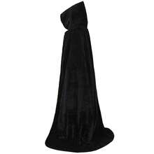 ALIZIWAY Hooded Cape Reversible Velvet Cloak Lined With Satin Renaissance Medieval Halloween Christmas Cosplay Costume{"Color_name":"Reversible-BlackVelvetandBlackSatin","Size_name":"Small"} - 雙面-黑色天鵝絨和黑色緞子 - 查看 7