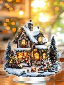 Świąteczny Domek Śnieżny Akrylowa Stojak na Biurko – Świąteczna Dekoracja Ze Stojakiem, Idealna Do Domu i Biura