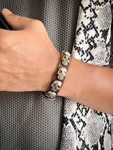 1pc Punk Skull Vintage Leather Bracelet, Casual Daily Wear For Men