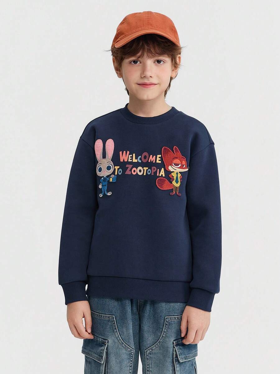 Balabala Zootopia Kids Fleece Sweatshirt, Boys & Girls 2025 Winter, Cute Warm Top - Dark Blue - View 1