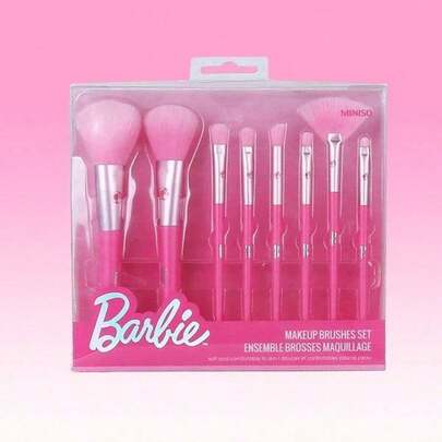 Miniso Set mega di 8 pennelli trucco serie Barbie. Realizzati in setole di fibra morbide e amiche della pelle con un tocco setoso che non irrita il viso (8 pezzi)