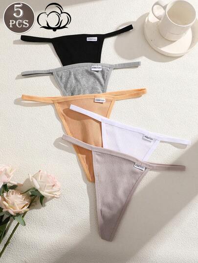 5件套女士多色竖条纹细腰性感丁字裤