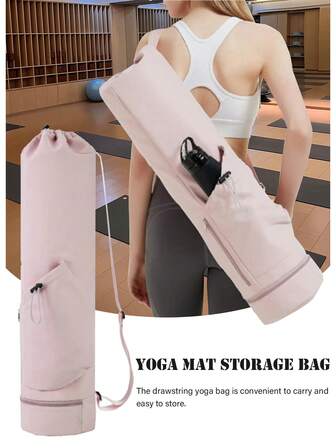 Correa para esterilla de yoga con bolsillo para botella de agua y bolsa húmeda en la parte inferior, bolsa de almacenamiento multifunción de gran capacidad, conveniente para transportar la esterilla de yoga