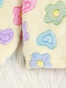 Girls' Fashionable Floral & Heart Pattern Stand Collar Zip-Up Warm Fuzzy Jacket With Elastic Cuffs And Hem, Suitable For Spring, Autumn And Winter - Yellow - View 5