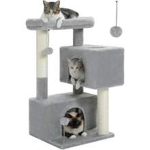 32" Cat Tree Tower For Indoor Cats - 2 Cozy Condos, Multi-Level Cat Scratching Posts With Sisal, Soft Padded Perch, 2 Dangling Toys, Light Grey - 灰色 - 查看 2