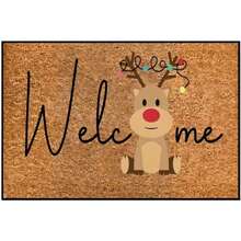 Felpudo de bienvenida con reno navideño - Diseño de dibujos animados festivos, antideslizante y lavable a máquina, perfecto para uso interior/exterior en cocina, comedor, pasillo, baño, dormitorio - Alfombra de terciopelo de cristal de secado rápido, disponible en varios tamaños [Alfombra de baño] [Alfombra de baño] [Alfombras de baño] Decoraciones de otoño/Decoraciones de Acción de Gracias/Decoraciones de Halloween Decoración de baño y cocina Alfombra de cocina