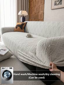 1 buah Sarung Sofa Elastis, Motif Daun - Dapat Dicuci dengan Mesin, Pelindung Sofa Anti Selip, Cocok untuk Sofa Satu hingga Empat Dudukan di Ruang Tamu, Kain Putih Bertekstur, Cocok untuk Semua Musim, Penting untuk Ruang Tamu | Sarung Sofa Minimalis | Sarung Sofa Pas - Light Grey - View 7