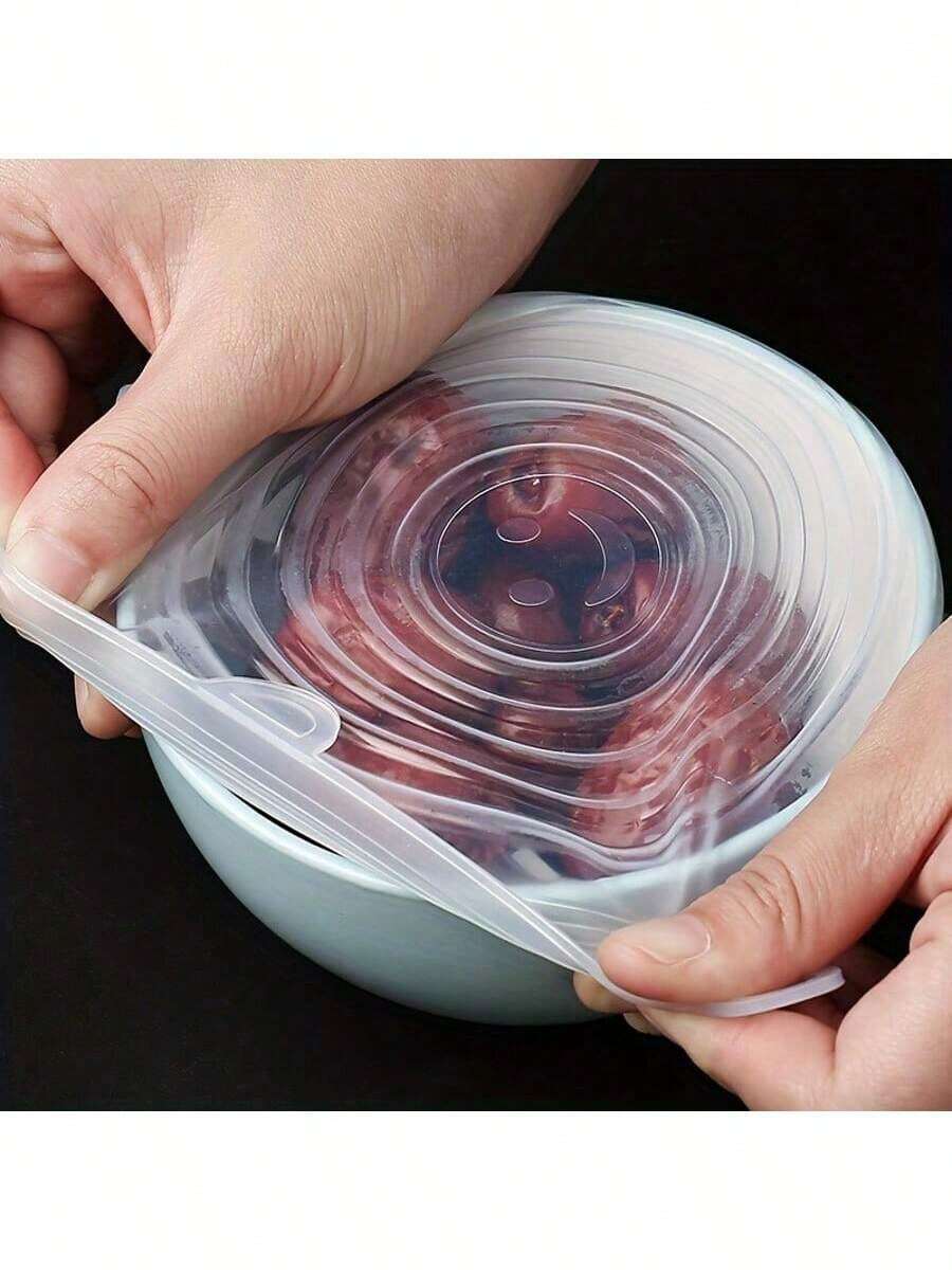 6-Piece Silicone Food Storage Lids, Elastic Bowl Covers For Dustproofing, Fruit Preservation Sealing Lids, Universal Food Storage Lids, Reusable Storage Bowl Lids, Multi-Size Fruit And Vegetable Preservation Lids - trắng - Xem 1