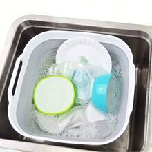 10L 2.64 Gallon Collapsible Dishpan With Draining - Foldable Washing Basin - Portable Dish Washing Tub - Space Saving Kitchen Storage Tray 1, Black - 2 + 白色/灰色 - 查看 6