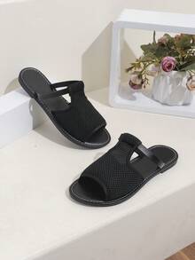 1 Pair Teens' Fashionable Mesh Breathable Open Toe Flat Sandals, Casual Beach Vacation Style, Suitable For Spring/Summer Daily Wear - Black - View 5