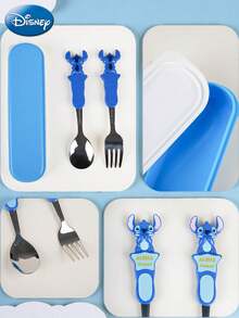 Disney 2 PIEZAS Juego de cubiertos portátil de acero inoxidable con diseño de Stitch con licencia oficial de Disney, un juego de cuchara y tenedor de dibujos animados lindos, utensilios multifuncionales y duraderos, ornamentales, regalo perfecto de Navidad, Halloween para fans, amigos y familia, para picnic, lonchera, oficina