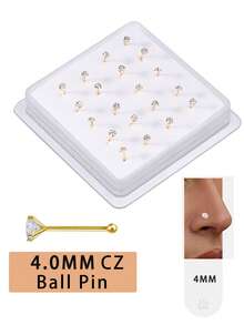 20PCS Golden Silvery Thin Nose Studs Set For Women Men 1.5mm-4mm Shiny CZ Nose Pins With L Shape, Straight, And Ball End – Nose Piercing Jewelry Case - Ball Pin - View 12
