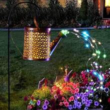 1 pieza Regadera solar con luces, Tetera de metal retro con luces, Luz de decoración de jardín exterior, Luces solares para senderos, césped, patio y terraza - Amarillo - Ver 7